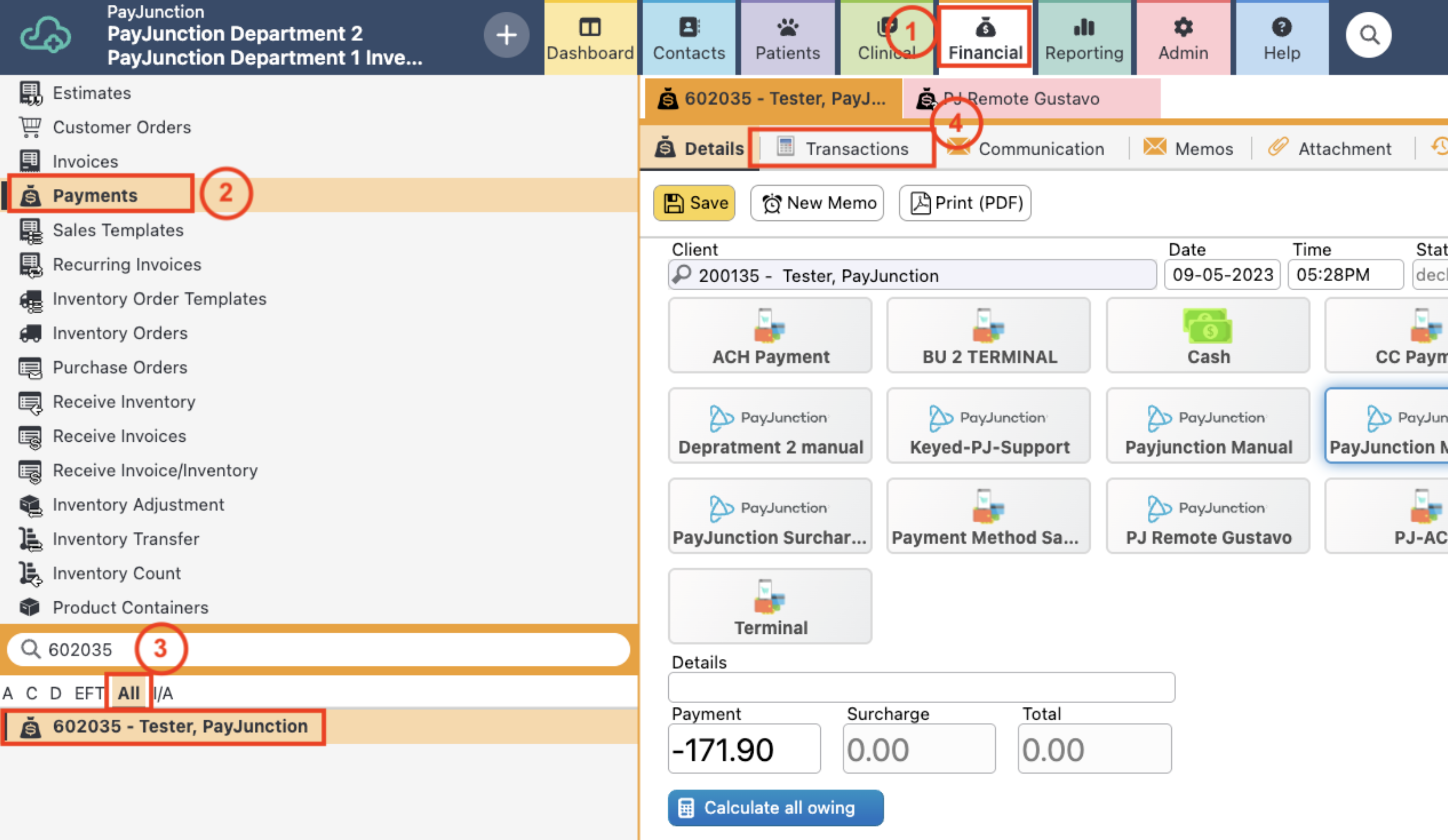 navigate to a transaction in ezyvet
