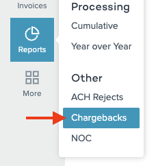 Chargebacks option under Reports