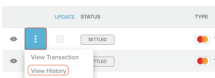 View History option in the transaction menu
